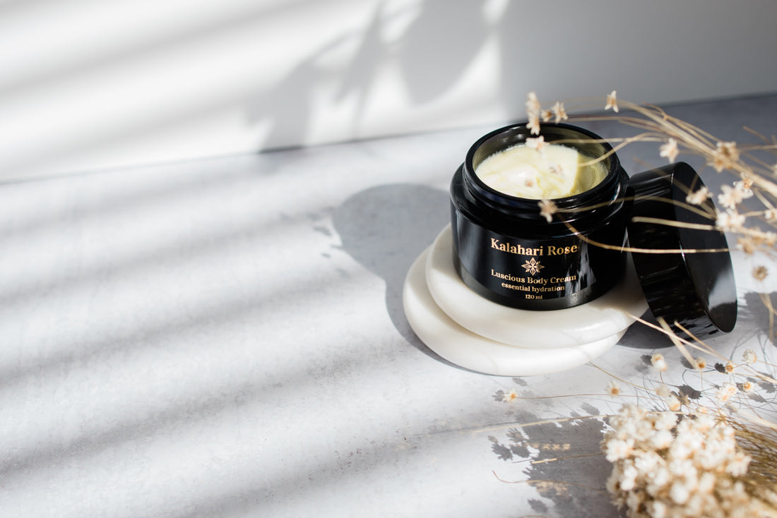 Kalahari Rose Luscious Body Cream jar — natural moisturizer for silky soft skin