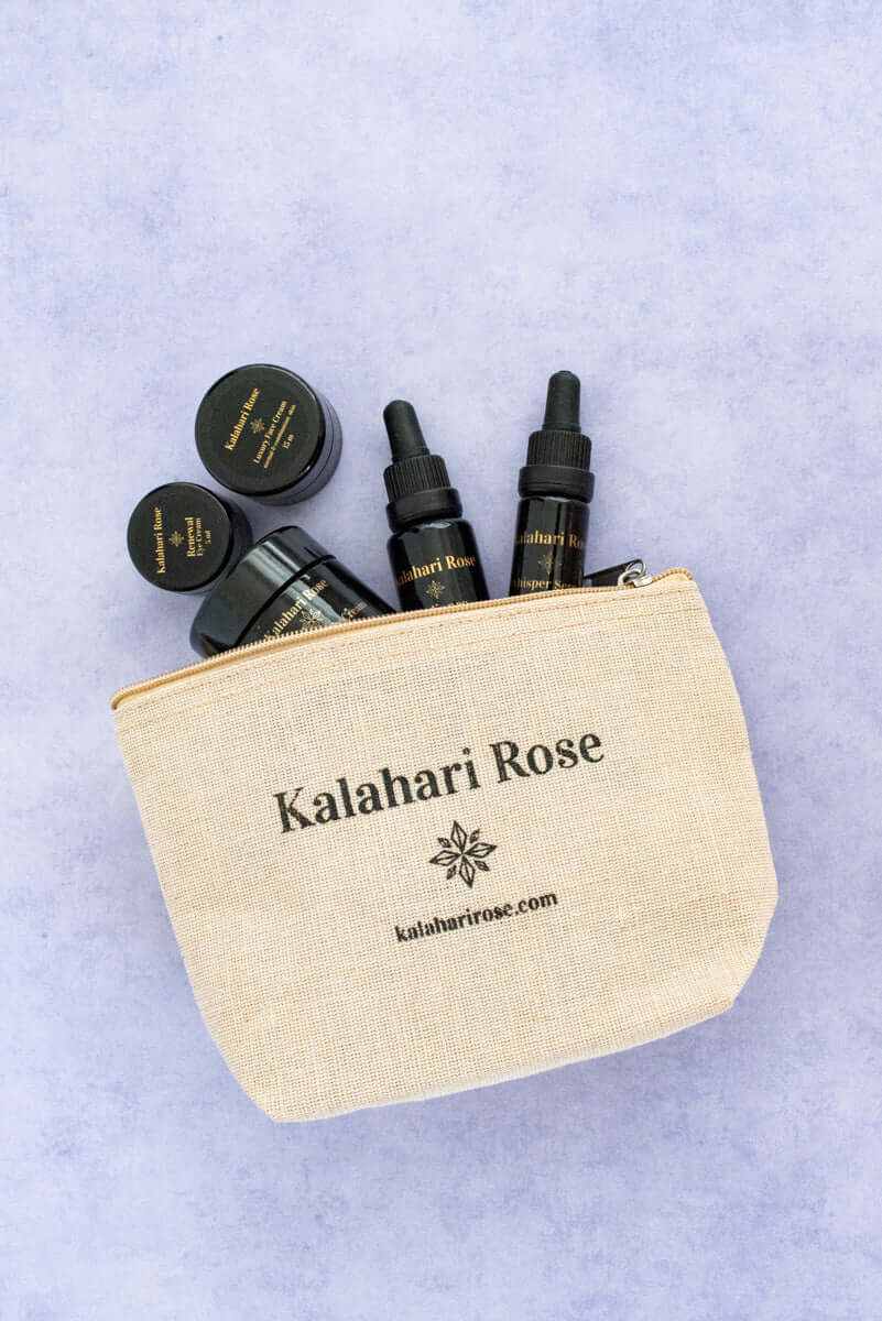 Kalahari Rose Discovery Kit travel bag – certified organic skincare samples