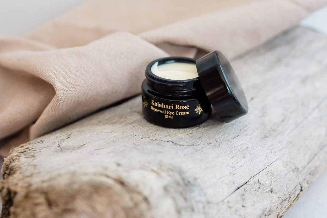 Kalahari Rose Renewal Eye Cream jar — natural formula for fine lines and puffiness